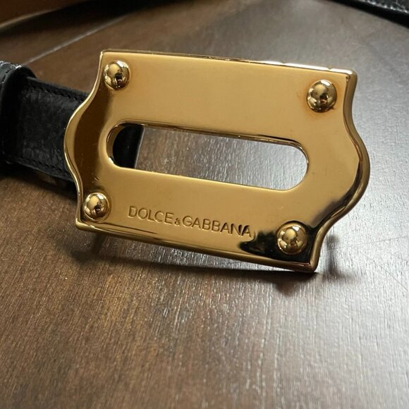 Dolce & Gabbana Black Belt with Gold Buckle, 36in main image 3